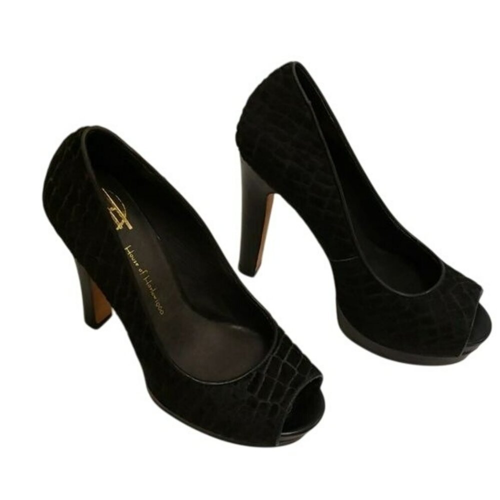 House of Harlow 1960 Dusty Croco Peeptoe Heels Black Women's 7 37